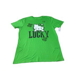 Hello Kitty Women's T-Shirt L Green Lucky Shamrock Graphic T-Shirt Tee